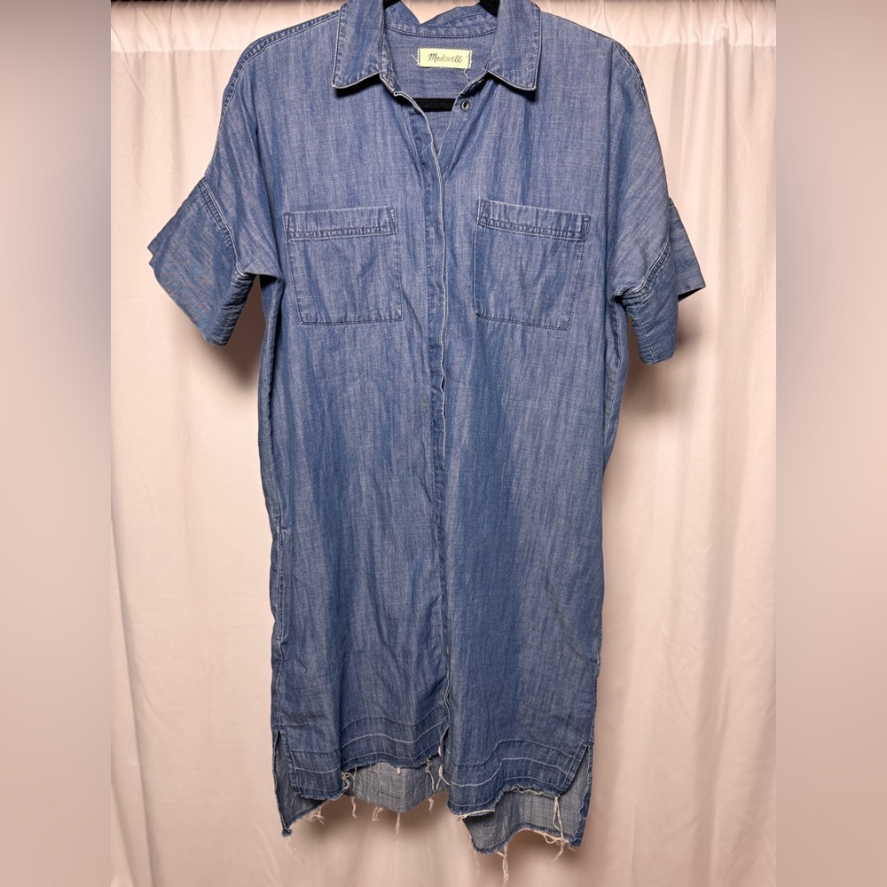 Madewell Denim Shirtdress Raw Hem Short Sleeve Womens Medium